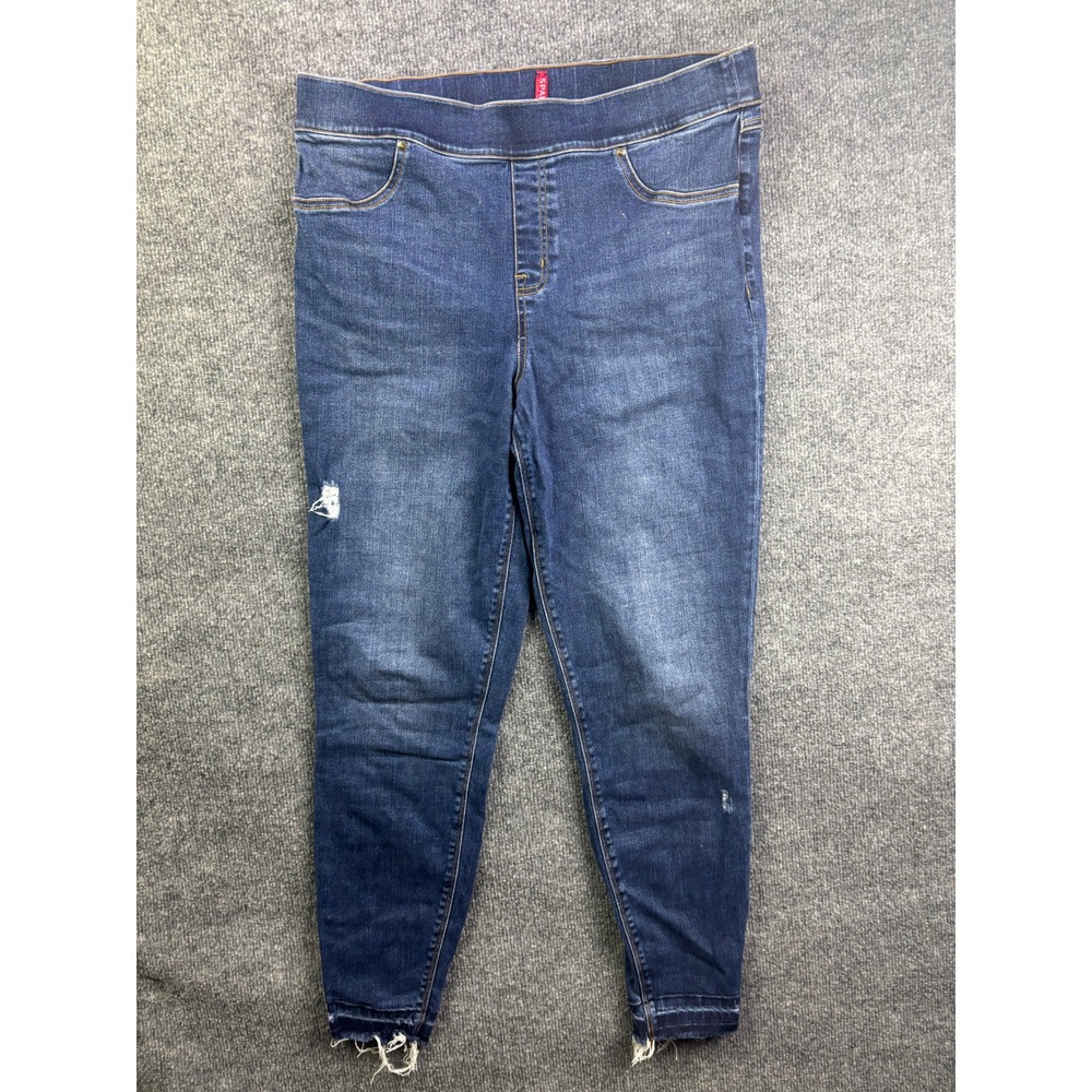 Spanx Jean-ish Ankle Leggings Womens XL Blue Distressed Raw Hem 20018R
